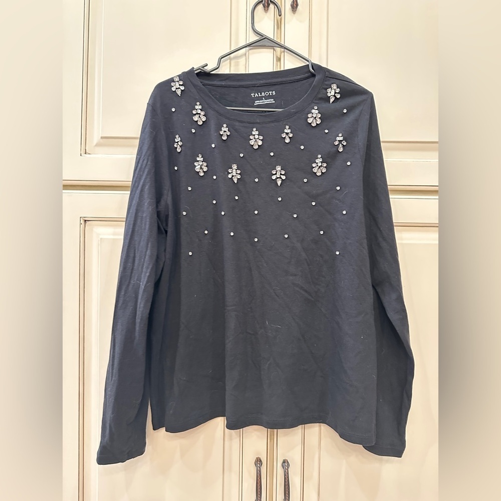 Talbots Black Embellished‎ Long Sleeve Top